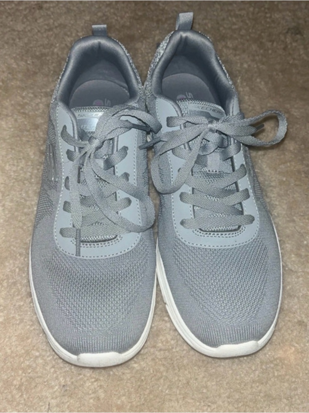 Skechers Women's Light Gray Knit Lace-Up Sneakers